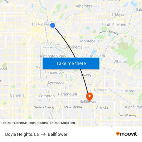 Boyle Heights, La to Bellflower map