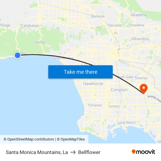 Santa Monica Mountains, La to Bellflower map