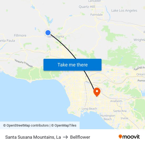 Santa Susana Mountains, La to Bellflower map