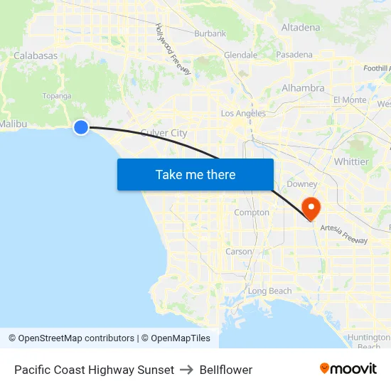 Pacific Coast Highway Sunset to Bellflower map