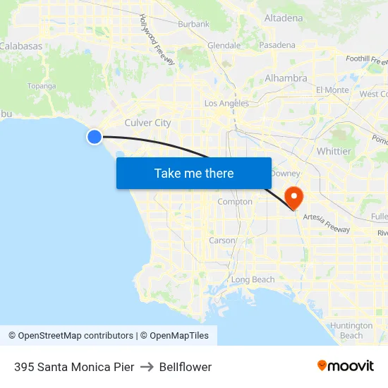 395 Santa Monica Pier to Bellflower map