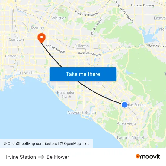 Irvine Station to Bellflower map