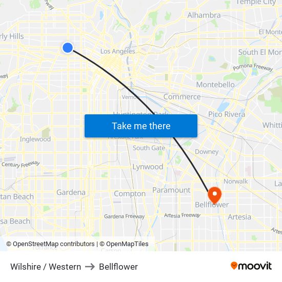 Wilshire / Western to Bellflower map