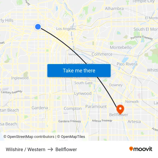 Wilshire / Western to Bellflower map