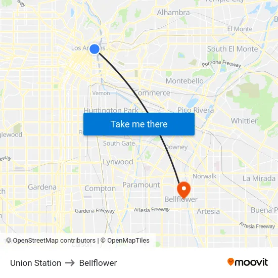 Union Station to Bellflower map