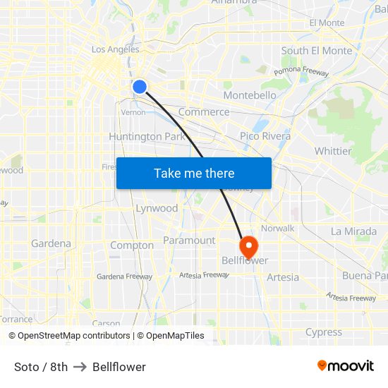 Soto / 8th to Bellflower map