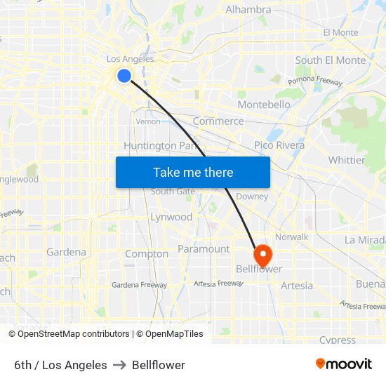 6th / Los Angeles to Bellflower map