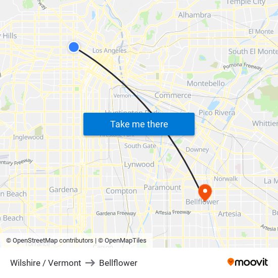 Wilshire / Vermont to Bellflower map
