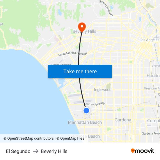 El Segundo to Beverly Hills map