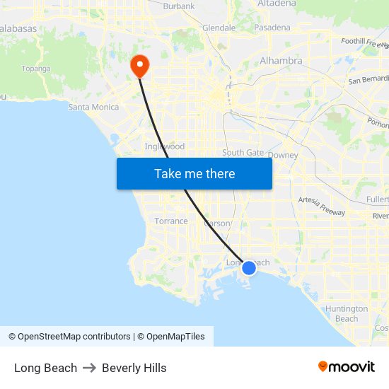 Long Beach to Beverly Hills map