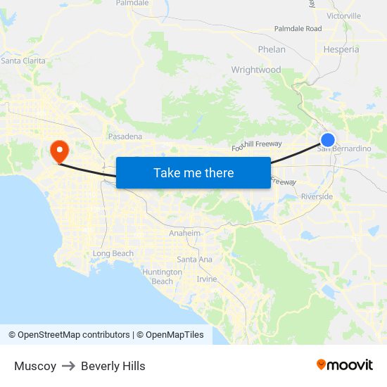 Muscoy to Beverly Hills map