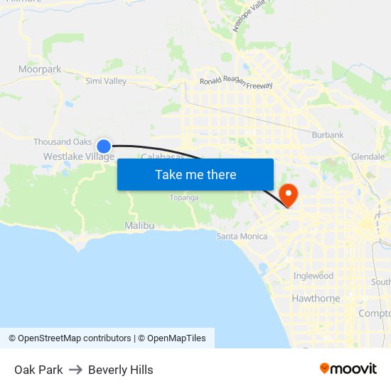 Oak Park to Beverly Hills map