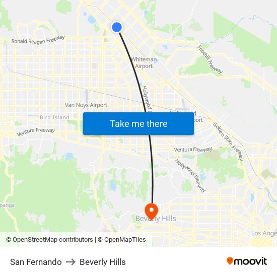 San Fernando to Beverly Hills map