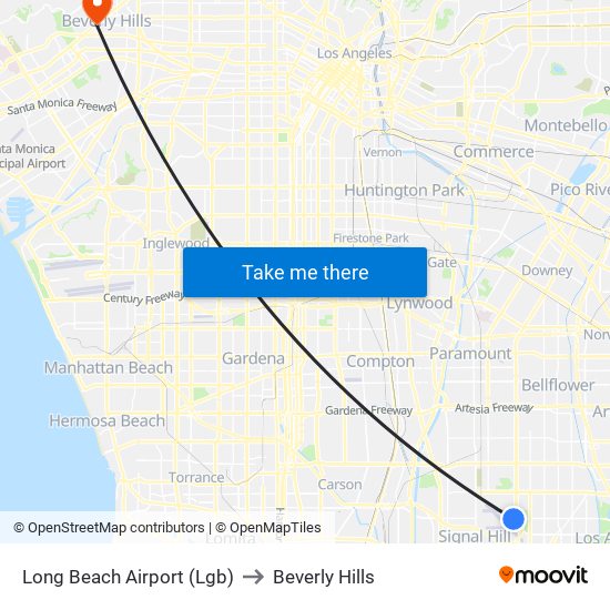 Long Beach Airport (Lgb) to Beverly Hills map