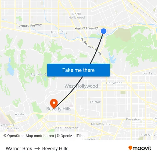 Warner Bros to Beverly Hills map