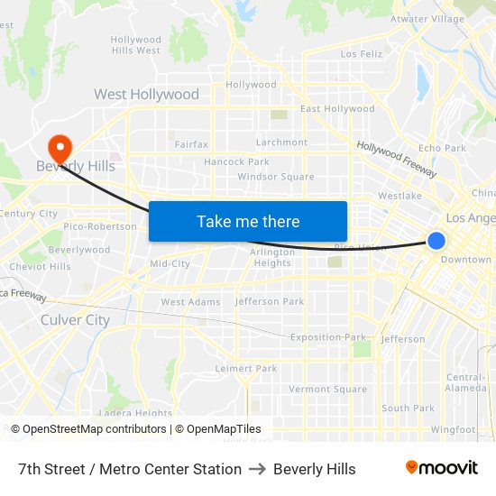 7th Street / Metro Center Station to Beverly Hills map