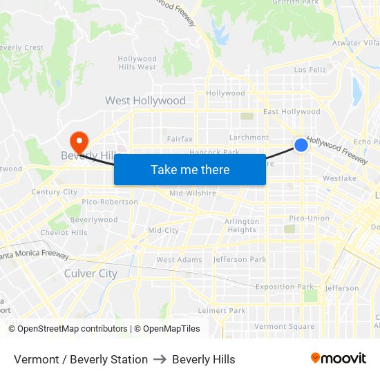 Vermont / Beverly Station to Beverly Hills map