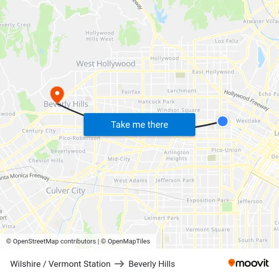 Wilshire / Vermont Station to Beverly Hills map
