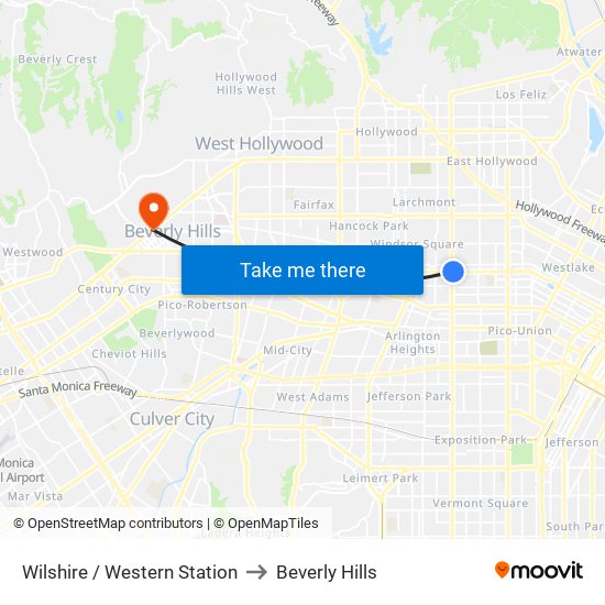 Wilshire / Western Station to Beverly Hills map