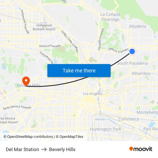 Del Mar Station to Beverly Hills map