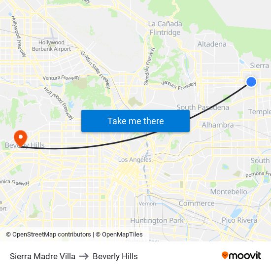 Sierra Madre Villa to Beverly Hills map