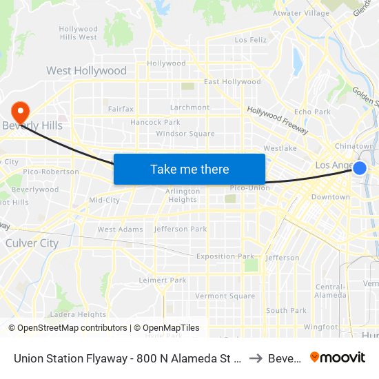 Union Station Flyaway - 800 N Alameda St at Union Station / Patsaurus Plaza to Beverly Hills map