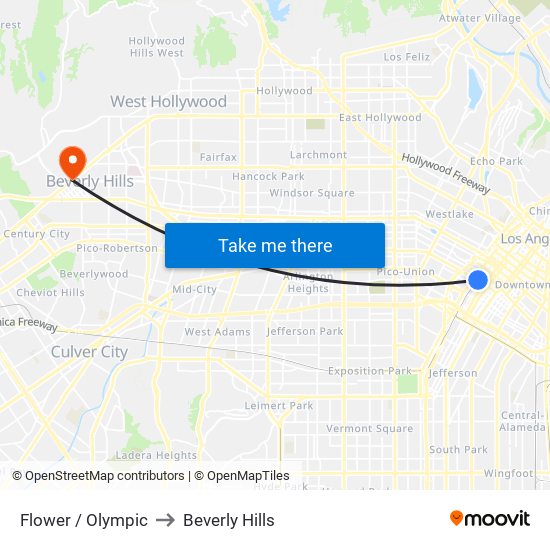 Flower / Olympic to Beverly Hills map