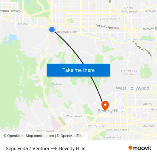 Sepulveda / Ventura to Beverly Hills map