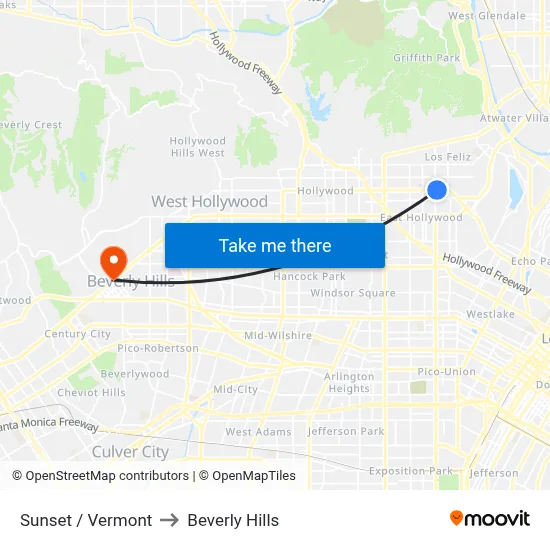 Sunset / Vermont to Beverly Hills map