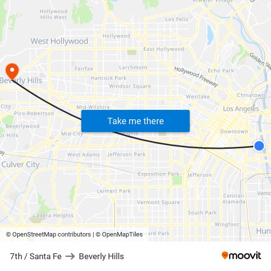 7th / Santa Fe to Beverly Hills map