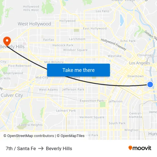 7th / Santa Fe to Beverly Hills map