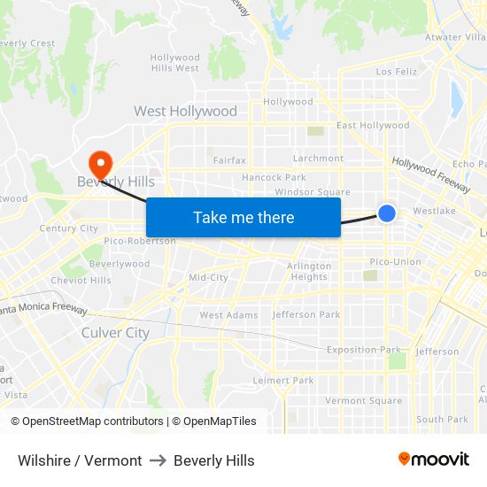 Wilshire / Vermont to Beverly Hills map