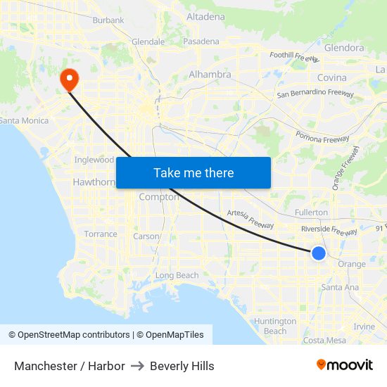 Manchester / Harbor to Beverly Hills map