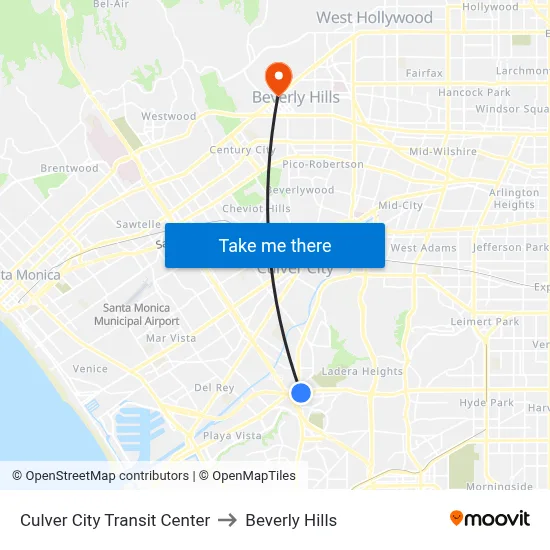 Culver City Transit Center to Beverly Hills map