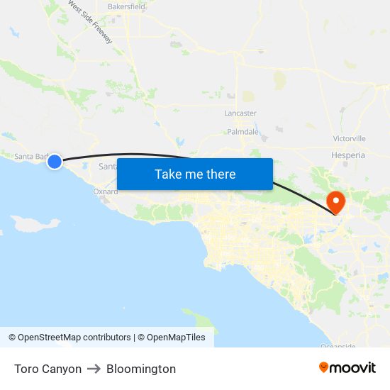 Toro Canyon to Bloomington map