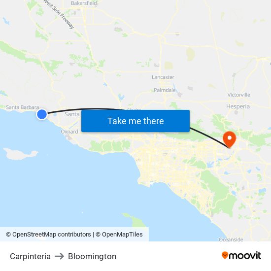 Carpinteria to Bloomington map