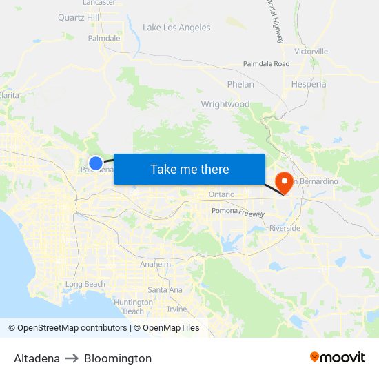 Altadena to Bloomington map