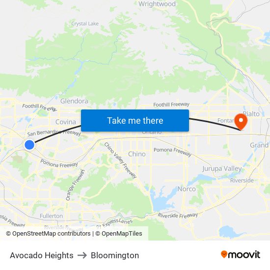 Avocado Heights to Bloomington map