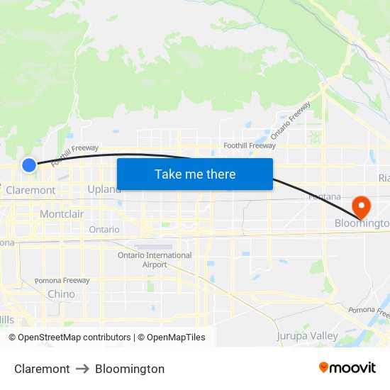 Claremont to Bloomington map