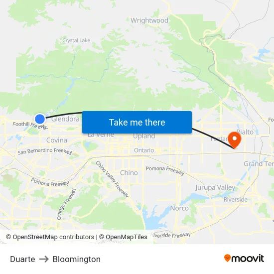 Duarte to Bloomington map