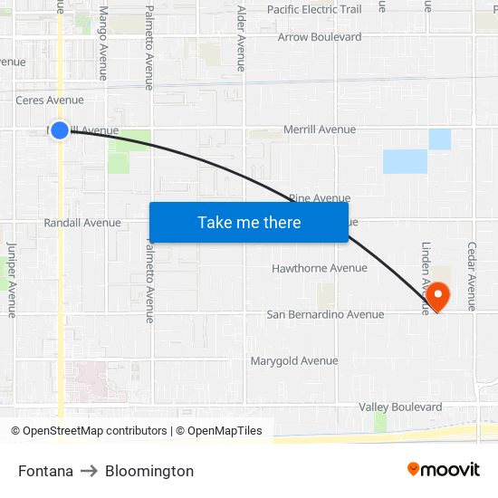 Fontana to Bloomington map