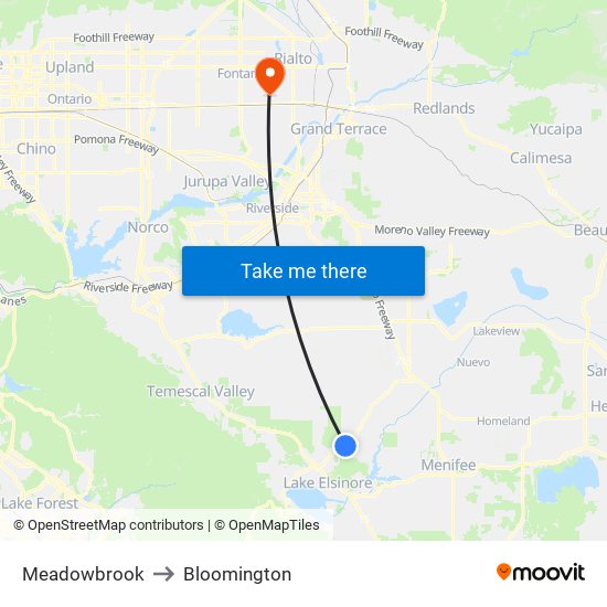 Meadowbrook to Bloomington map