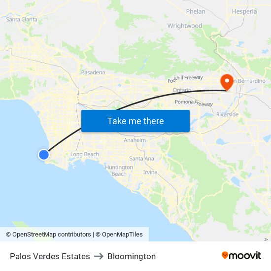 Palos Verdes Estates to Bloomington map