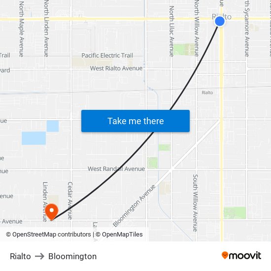 Rialto to Bloomington map