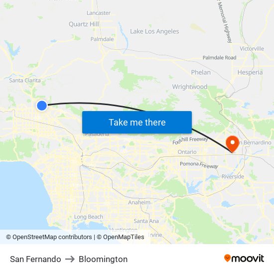 San Fernando to Bloomington map