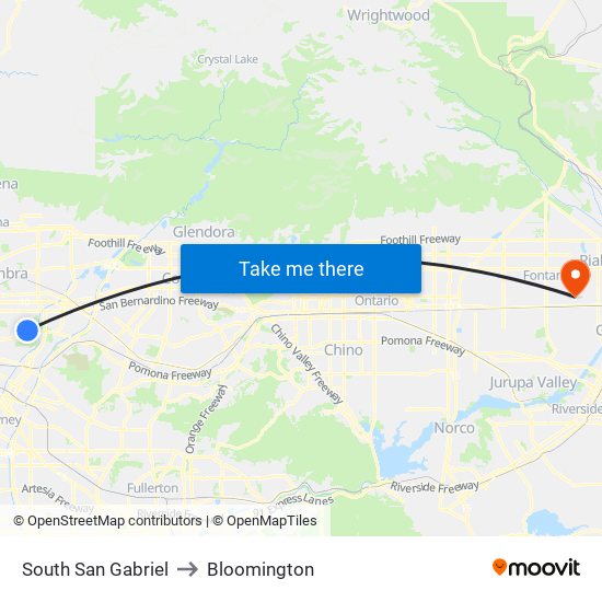 South San Gabriel to Bloomington map