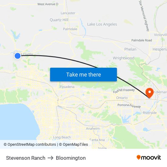 Stevenson Ranch to Bloomington map