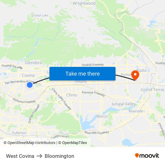 West Covina to Bloomington map