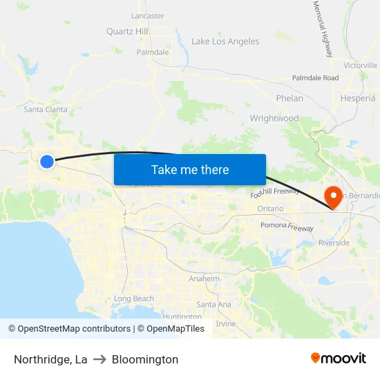 Northridge to Bloomington map