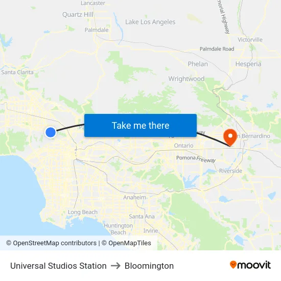 Universal Studios Station to Bloomington map